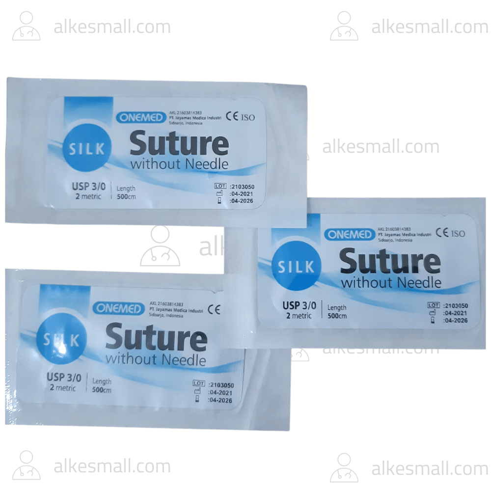 Benang Silk Bedah Jahit Operasi Suture Without Tanpa Needle 3/0 Onemed