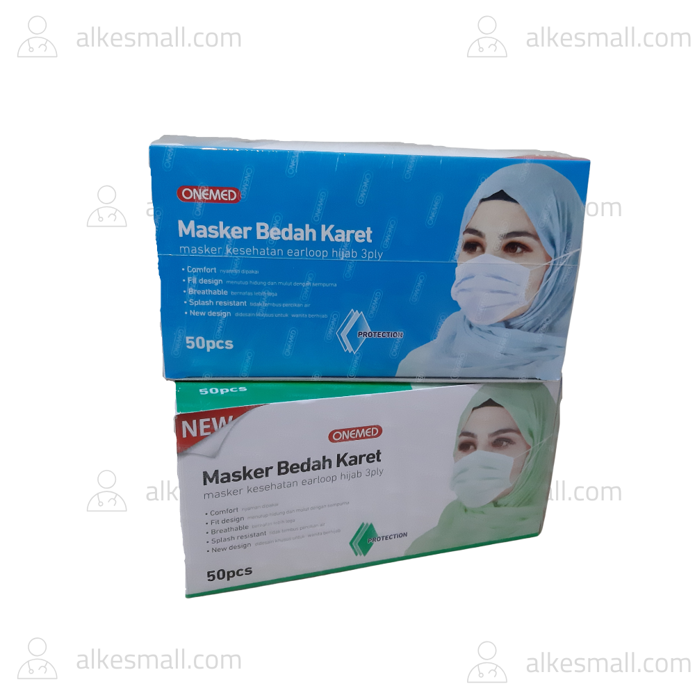 Masker Bedah Karet 3ply/Masker Medis Earloop Hijab OneMed