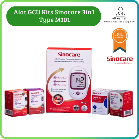 Alat 3in1 GCU Cek Gula Darah, Kolesterol & Asam Urat Tanpa Koding(Tanpa Chip) SINOCARE type M101