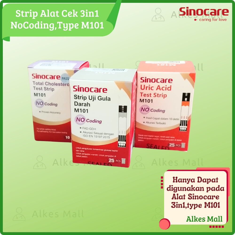 Strip 3in1 Sinocare type M101 - Tanpa Koding, Cepat, dan Praktis