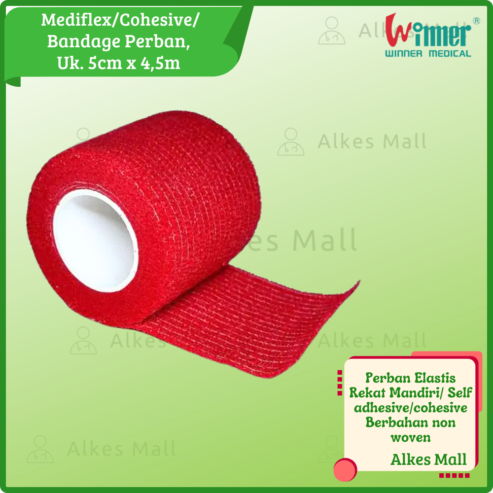 Mediflex Cohesive Bandage Perban 5cm x 4,5m Roll Merah Winner Medical