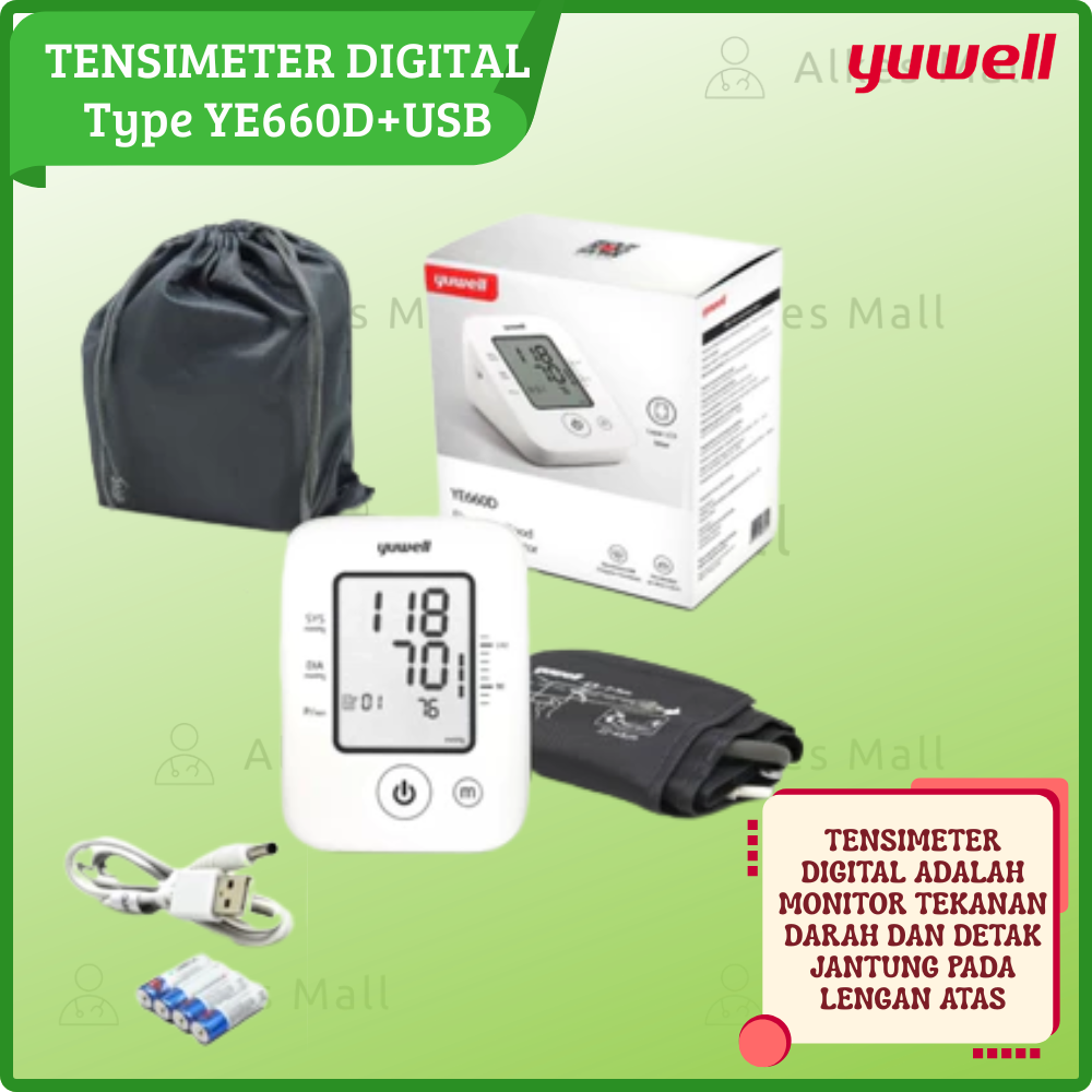 TENSIMETER DIGITAL YE660D ALAT Ukur Tekanan Darah Detak Jantung USB MANSET Uk.XL YUWELL