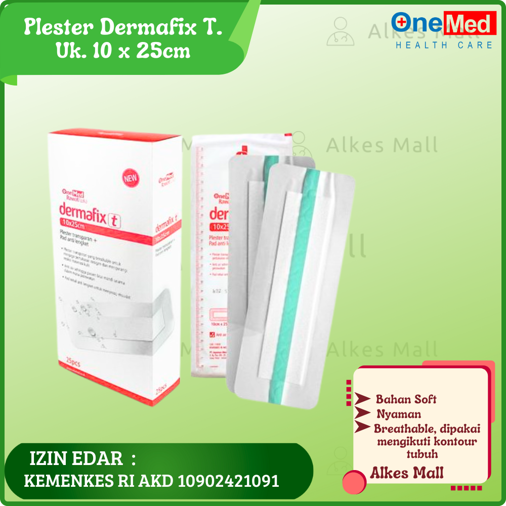 Dermafix T. Plester Transparan + Pad Plester Kedap Air , Uk. 10x25cm Onemed