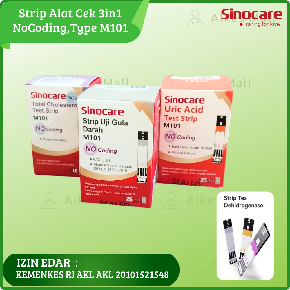 Strip 3in1 Sinocare type M101 - Tanpa Koding, Cepat, dan Praktis