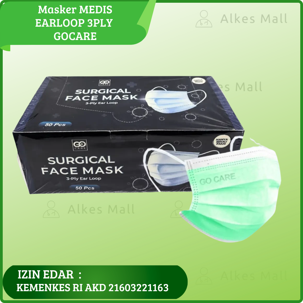 Masker Bedah Medis 3ply EARLOOP/TELINGA Filtrasi 98% Box 50 Pcs Melindungi Debu Virus GO CARE