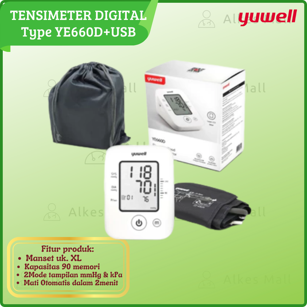 TENSIMETER DIGITAL YE660D ALAT Ukur Tekanan Darah Detak Jantung USB MANSET Uk.XL YUWELL