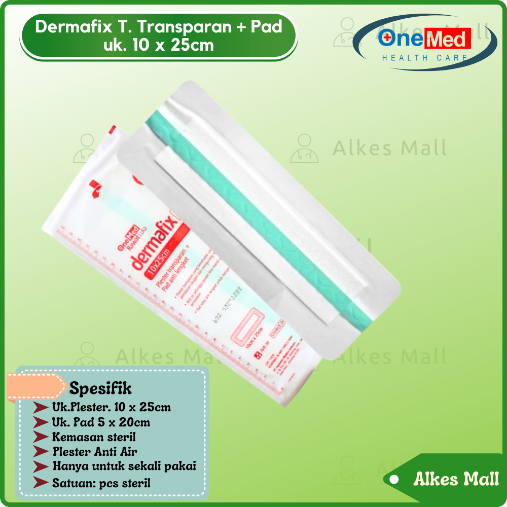 Dermafix T. Plester Transparan + Pad Plester Kedap Air , Uk. 10x25cm Onemed