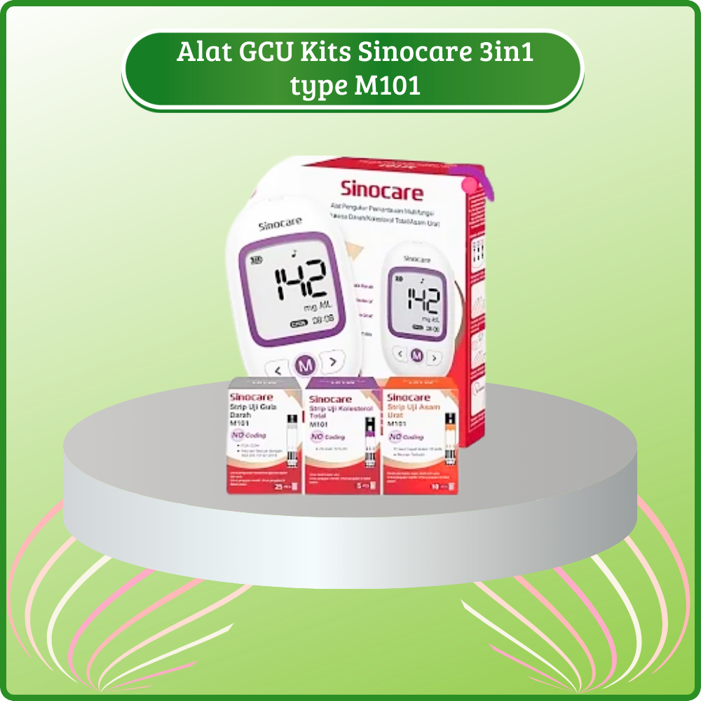 Alat 3in1 GCU Cek Gula Darah, Kolesterol & Asam Urat Tanpa Koding(Tanpa Chip) SINOCARE type M101