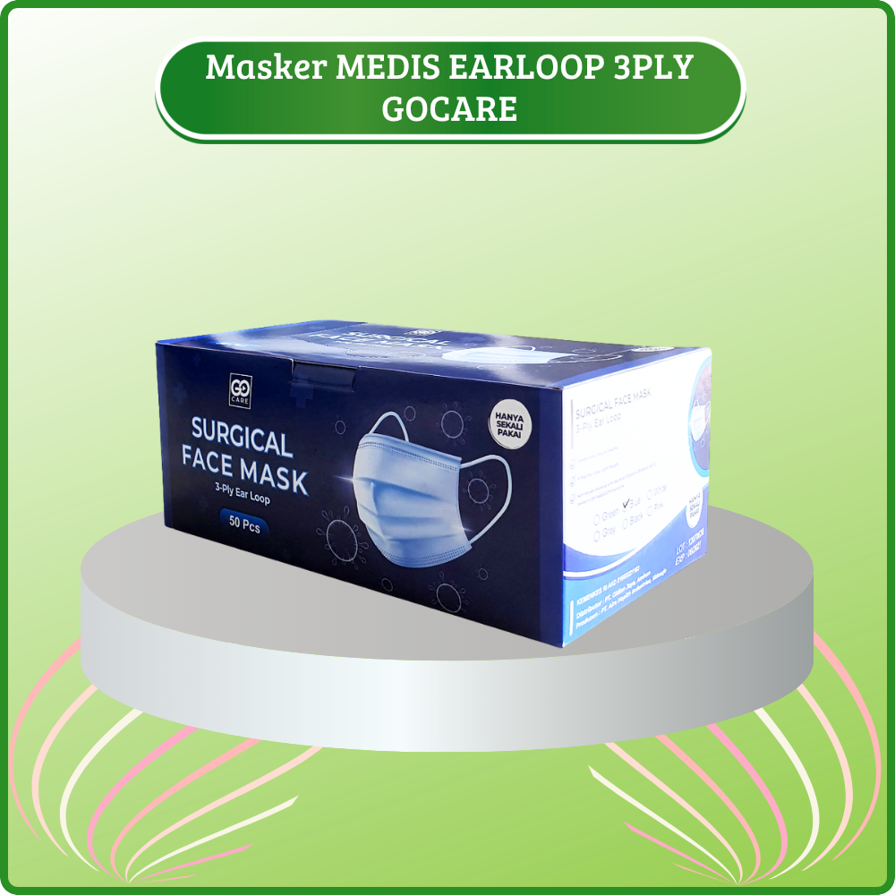 Masker Bedah Medis 3ply EARLOOP/TELINGA Filtrasi 98% Box 50 Pcs Melindungi Debu Virus GO CARE