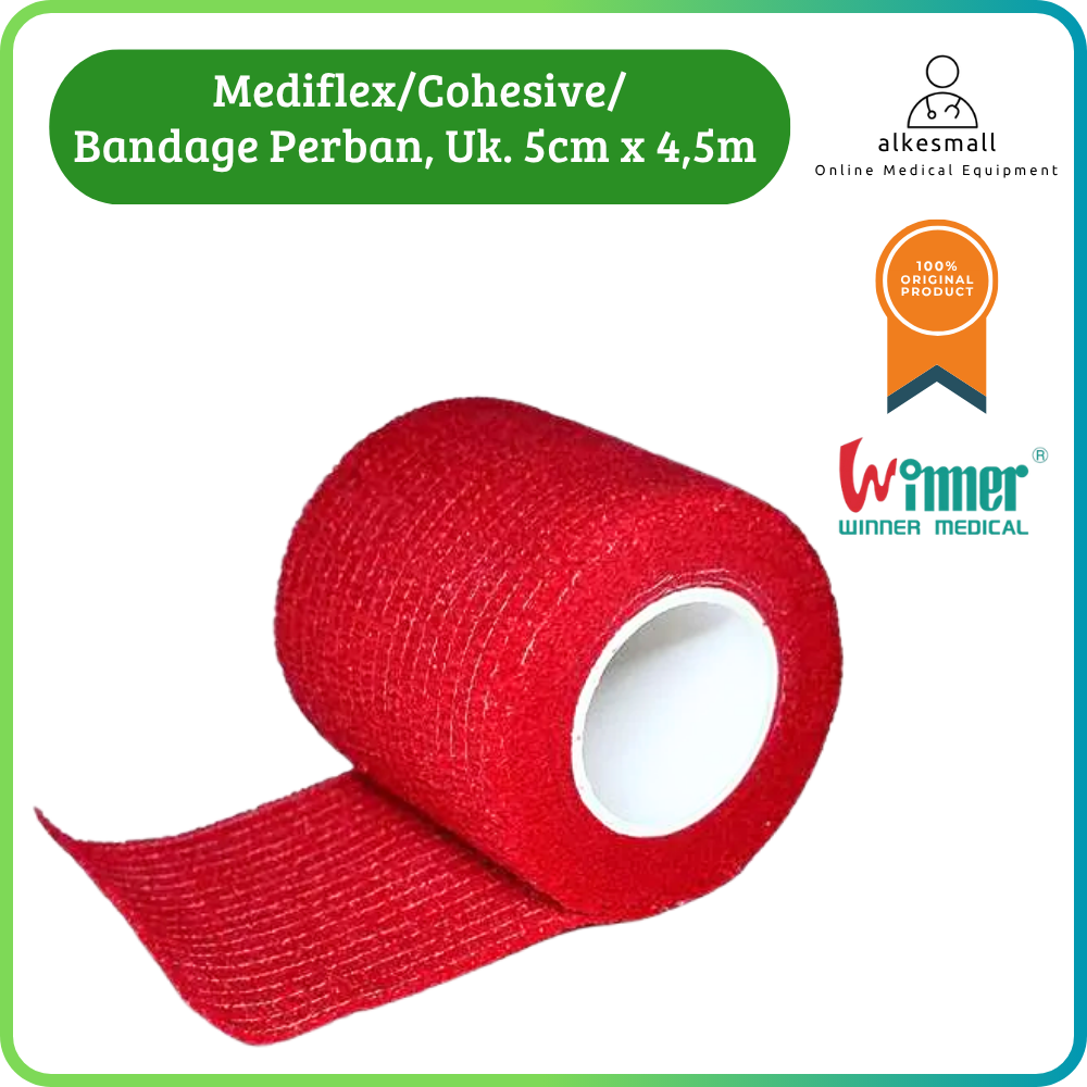 Mediflex Cohesive Bandage Perban 5cm x 4,5m Roll Merah Winner Medical