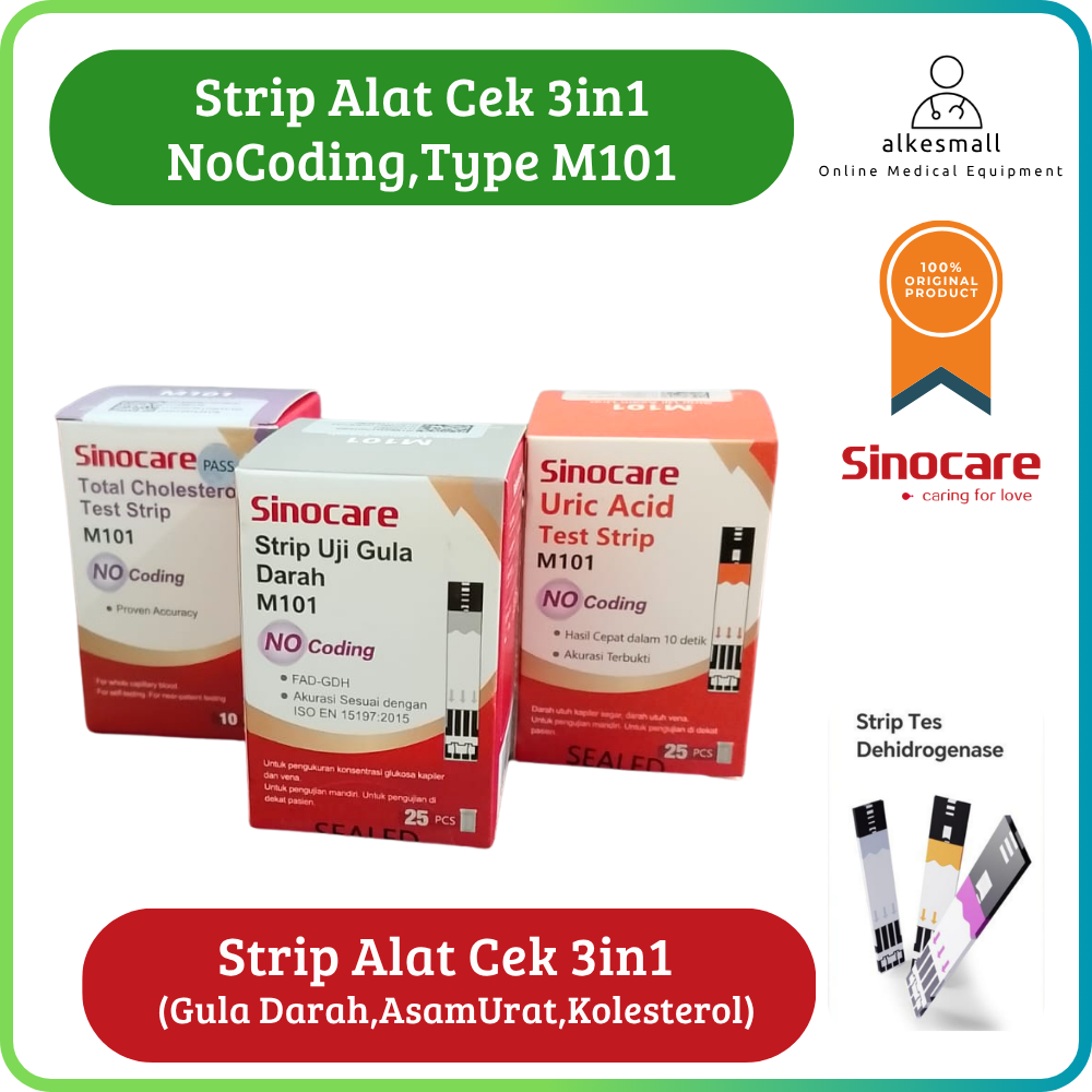 Strip 3in1 Sinocare type M101 - Tanpa Koding, Cepat, dan Praktis