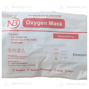 Masker Oksigen Dewasa Pernafasan Oxygen Mask Adult Rebreathing N3