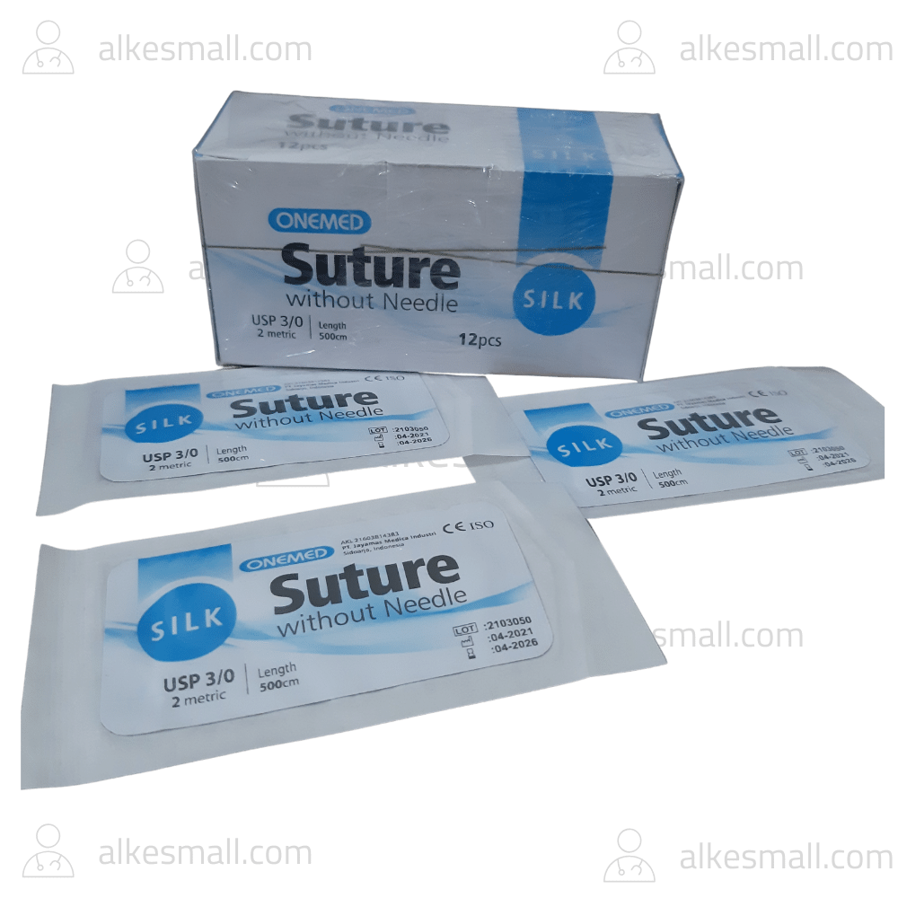 Benang Silk Bedah Jahit Operasi Suture Without Tanpa Needle 3/0 Onemed